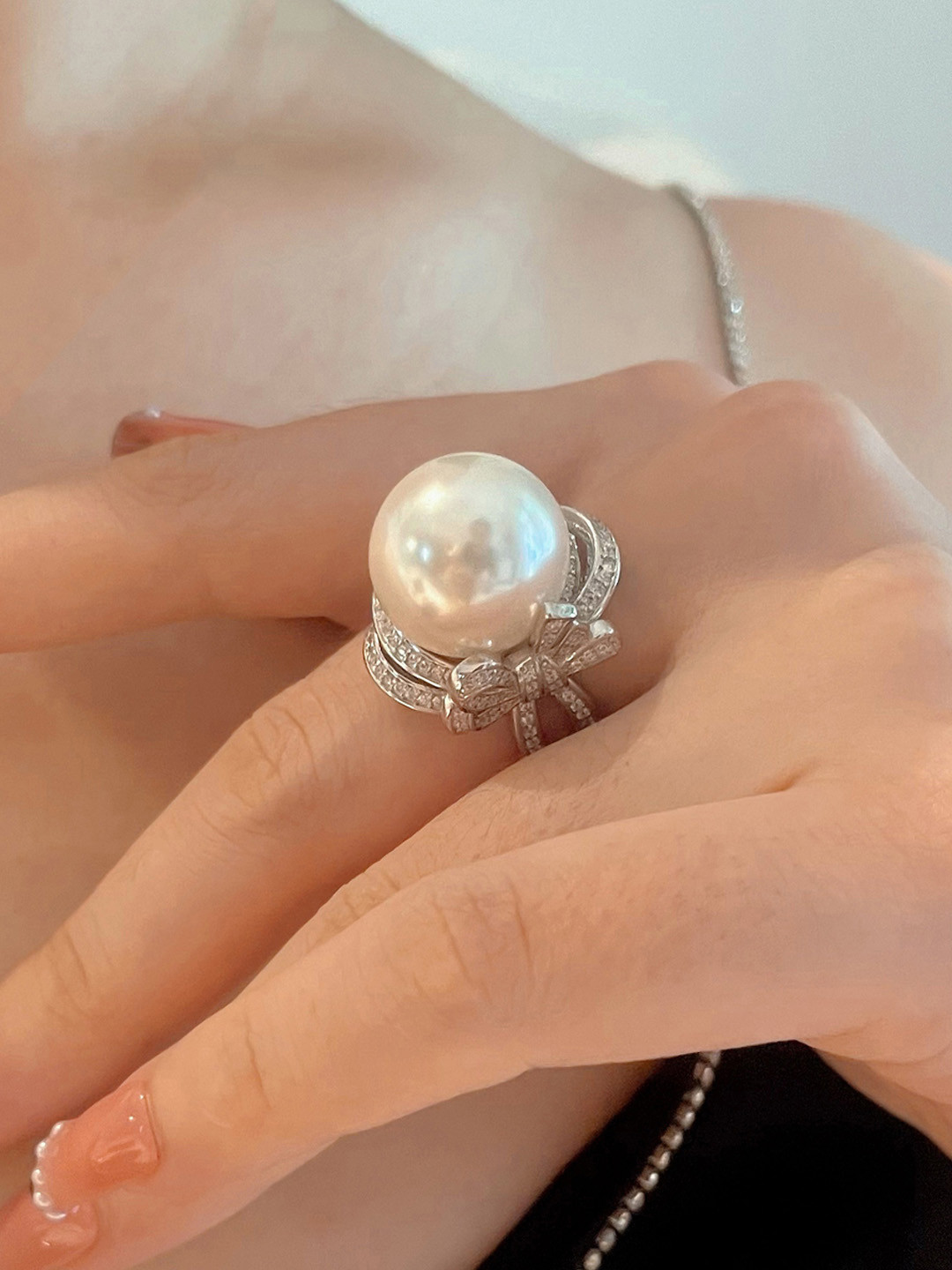 Designs & You Silver-Plated Pearl Studded Finger Ring