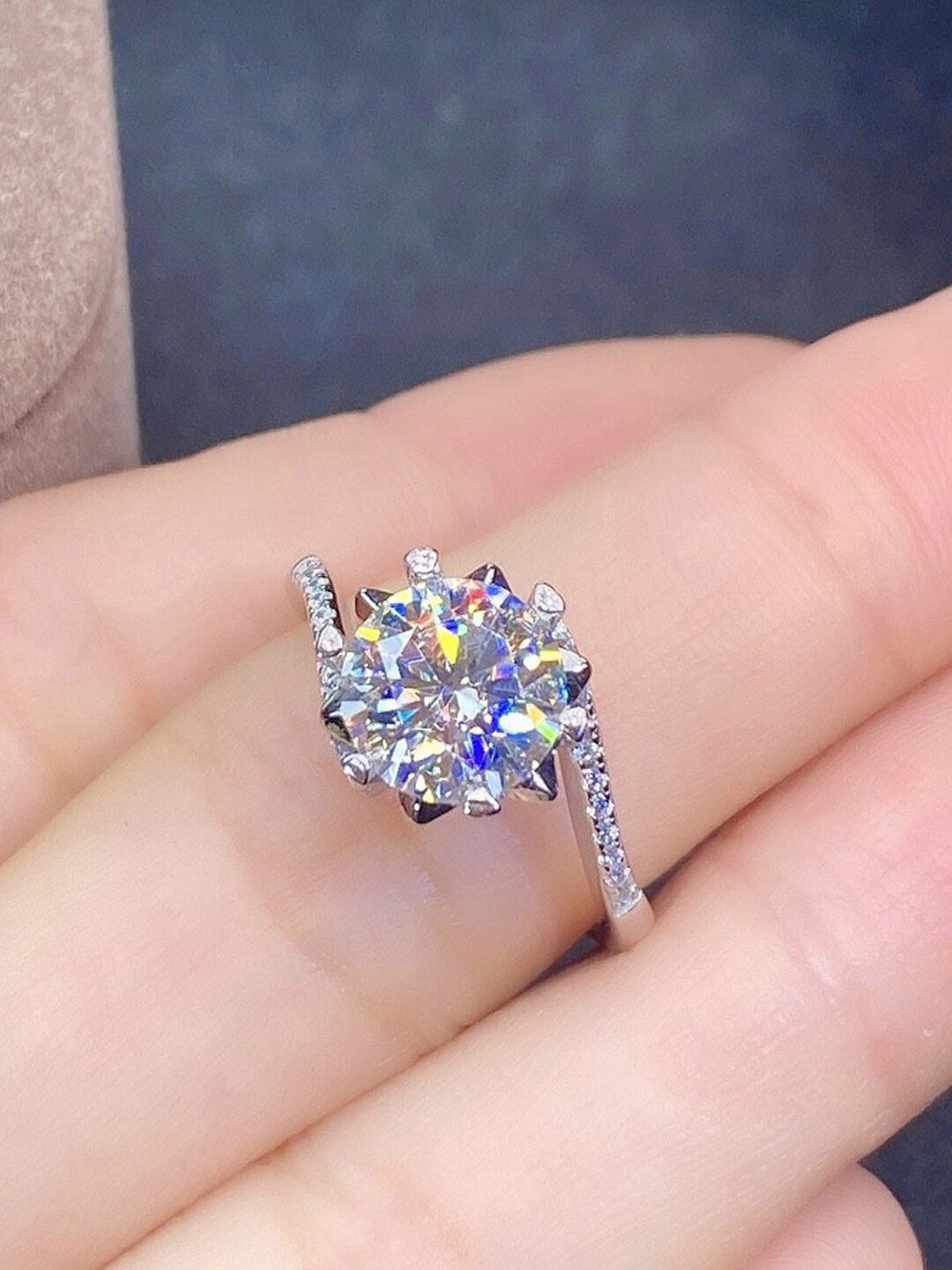 Designs & You Silver-Plated American Diamond Studded Hexagonal Finger Ring