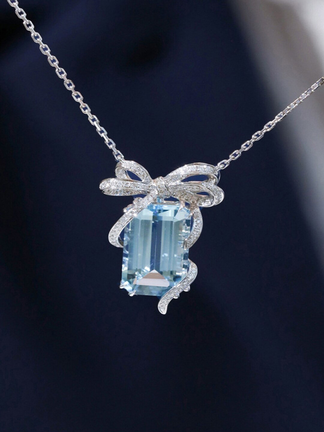 Designs & You Silver-Plated AD-Studded & Ice Cut Blue Geometrical Pendant With Chain