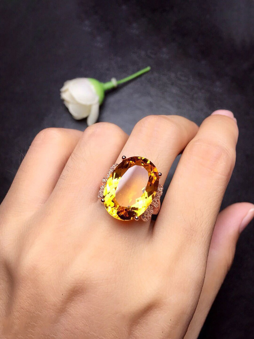 Designs & You Rose Gold-Plated American Diamond Studded Oval Finger Ring