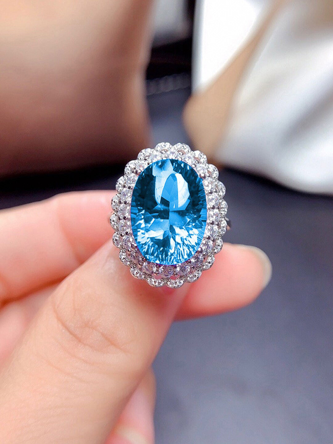 Designs & You Silver-Plated AD Studded Oval Finger Ring