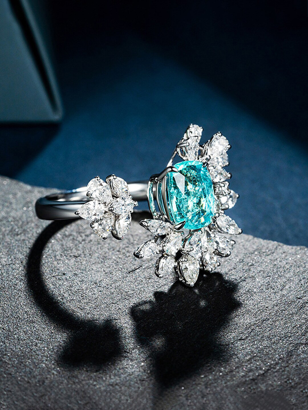 Designs & You Silver-Plated Floral-Shaped American Diamond-Studded Adjustable Finger Ring