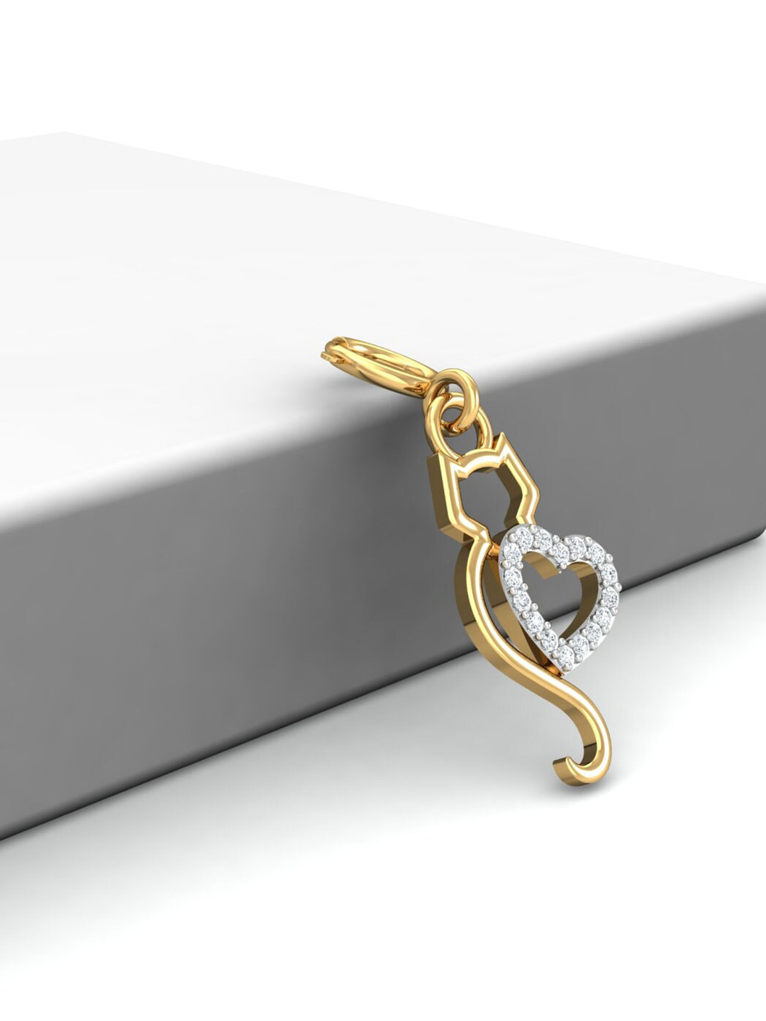 KUBERBOX Kitty-Cat Charm 18KT Gold Diamond Studded Pendant-0.41gm
