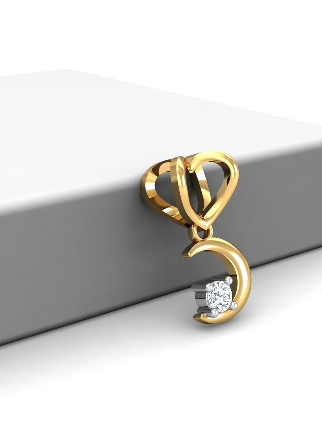 KUBERBOX 18KT Gold Diamond Studded Moonlit Charm Pendant- 0.89gm