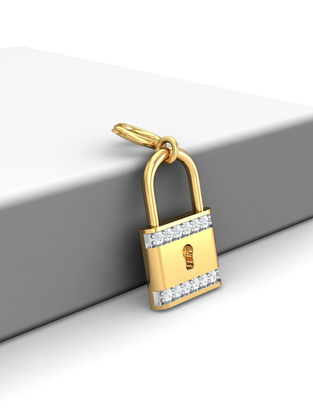 KUBERBOX Lock Charm 18KT Gold Diamond Studded Pendant-1.13gm