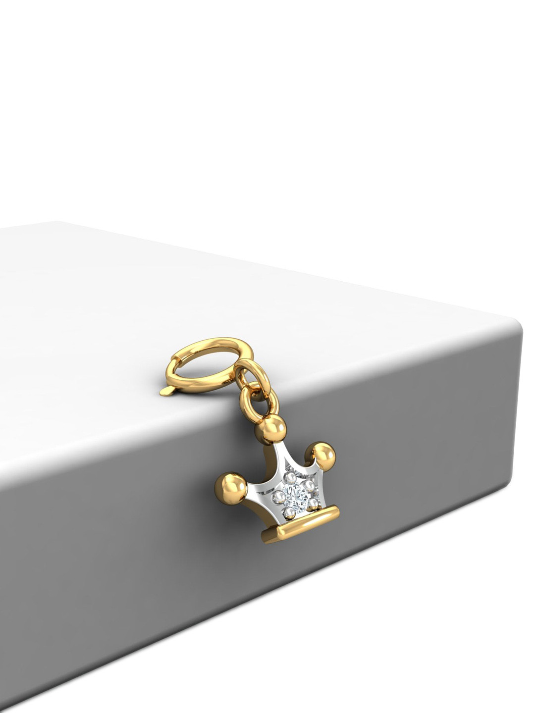 KUBERBOX 18KT Gold Diamond Studded Queen's Crown Charm Pendant -0.37gm