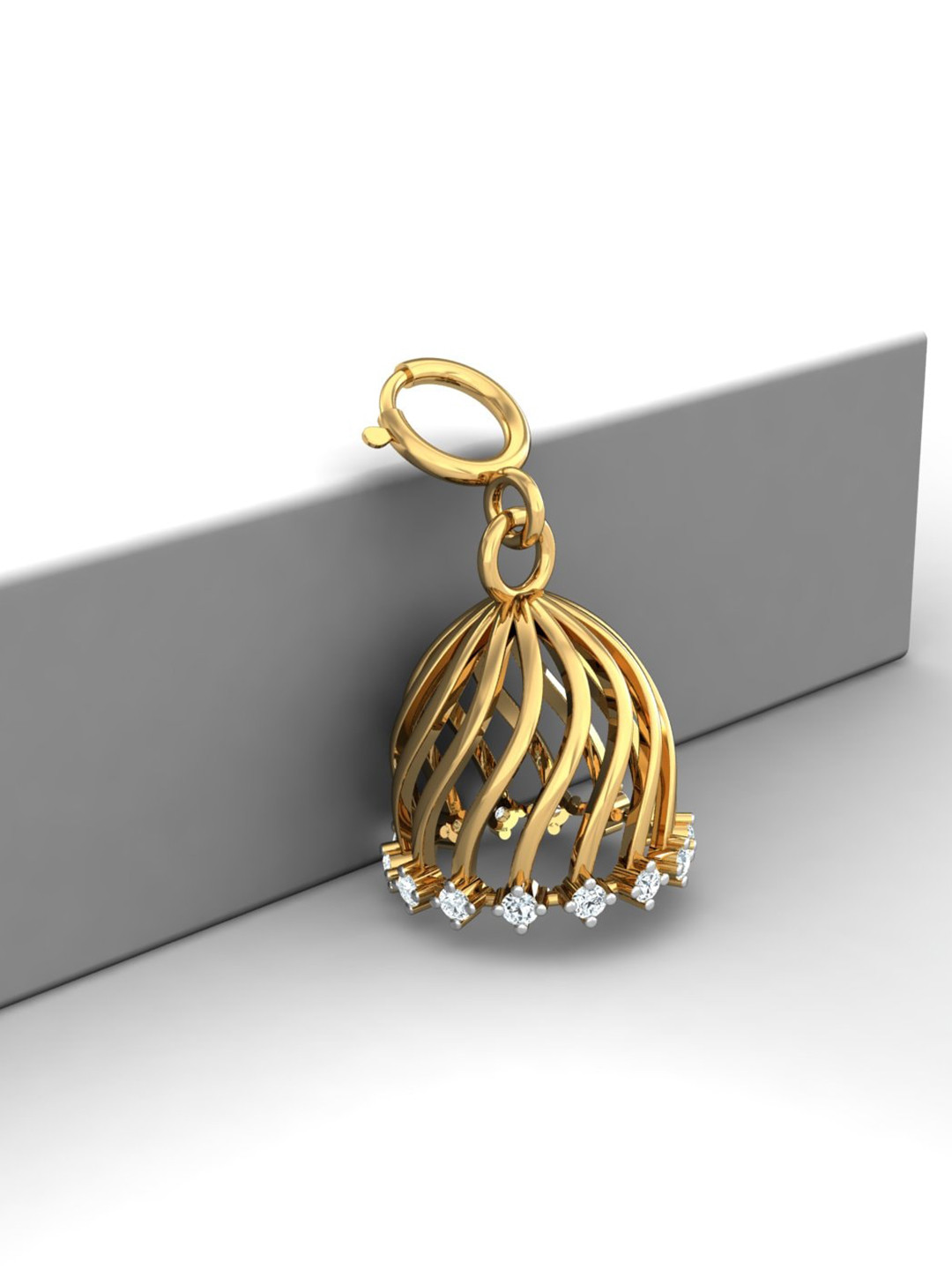 KUBERBOX 18KT Gold Diamond Studded Dome Charm Pendant - 0.87gm