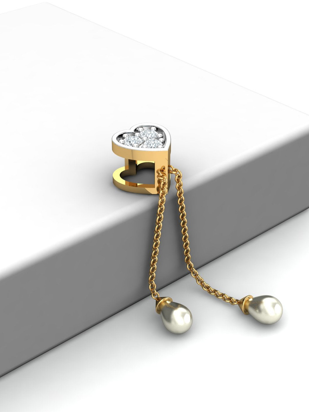 KUBERBOX Heart of Pearl Charm 18KT Gold Diamond Studded Pendant-0.8g