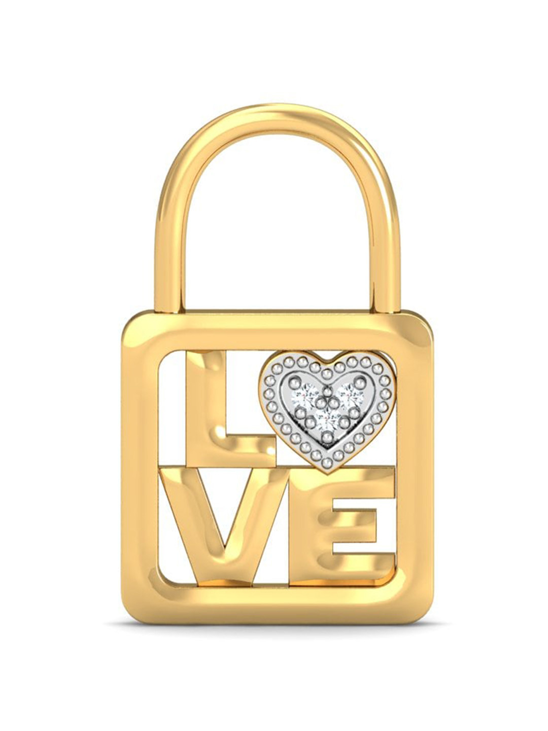 KUBERBOX 18KT Gold Diamond Studded Love Lock Charm Pendant- 1.43gm