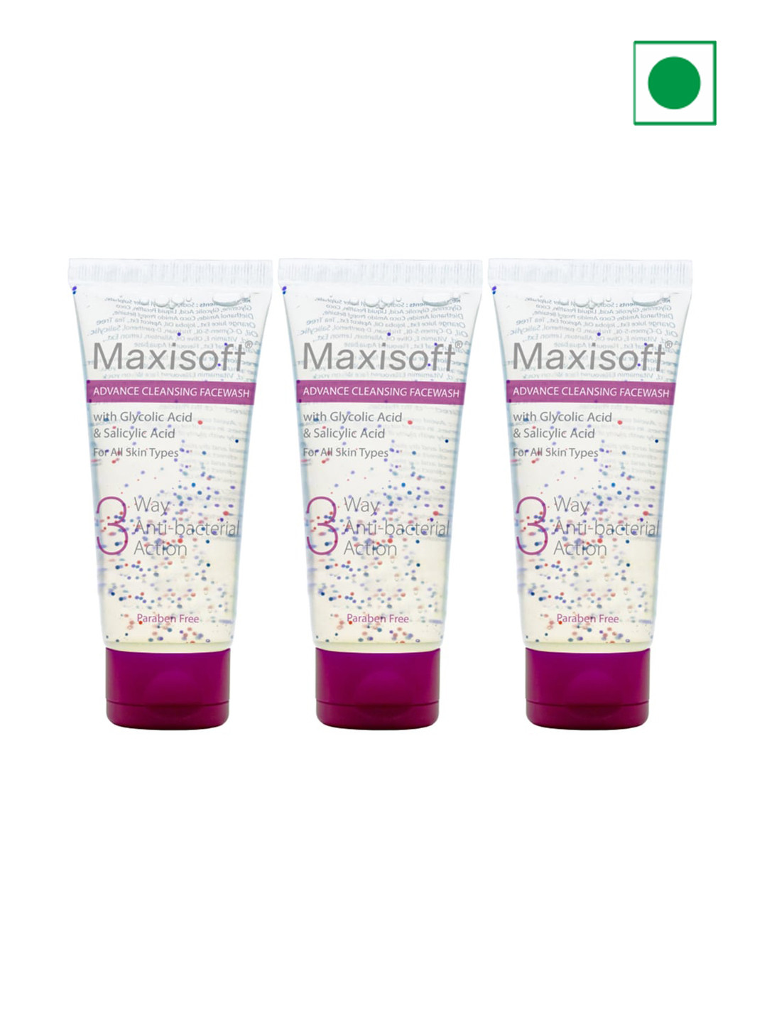 Maxisoft 3 Way Set Of 3 Anti Bacterial Action Face Wash - 100ml Each