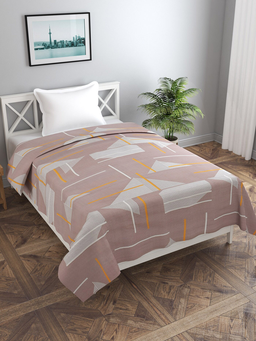 MORADO Brown & White Geometreic-Printed Double Queen Duvet Cover
