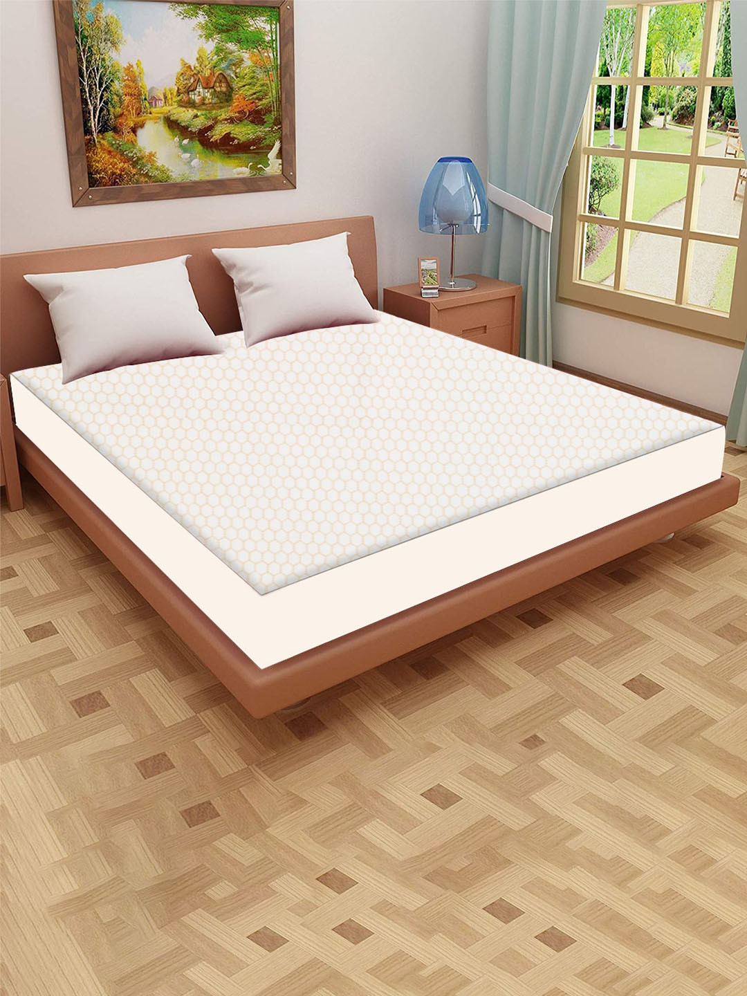 Adbeni Grey Self Design 200 GSM Jacquard Cotton Waterproof Smooth Mattress Protector