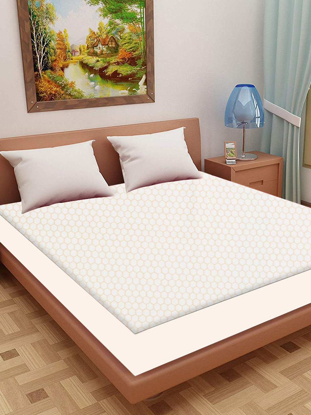 Adbeni Home Grey Self Design 200 GSM Jacquard Cotton Smooth Mattress Protector