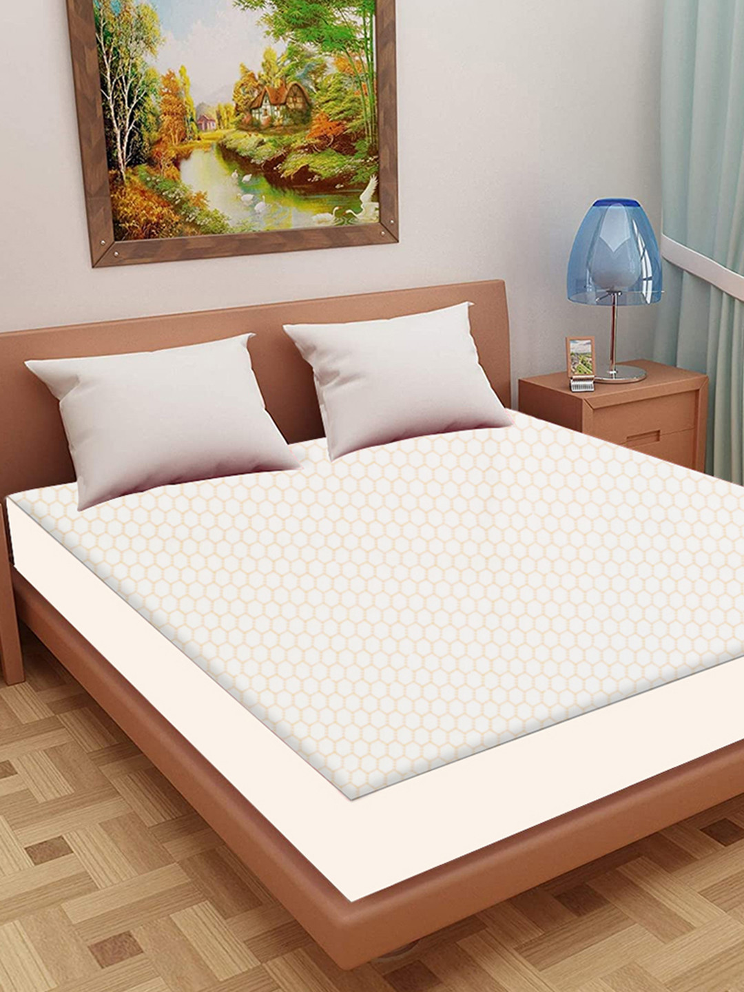 Adbeni Grey Self Design 200 GSM Jacquard Cotton Waterproof Mattress Protector