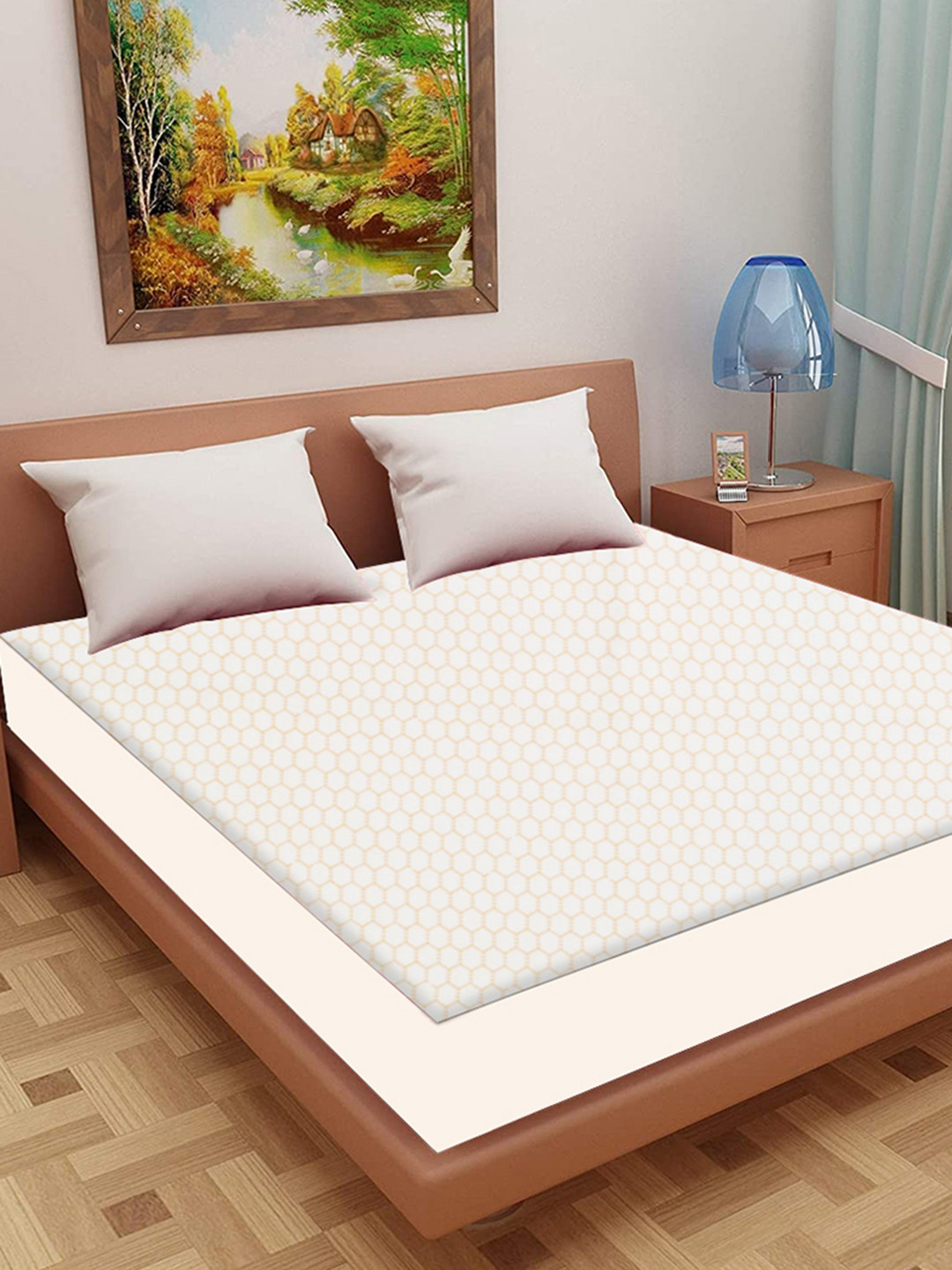 Adbeni Home Grey Self Design 200 GSM Jacquard Cotton Smooth Mattress Protector