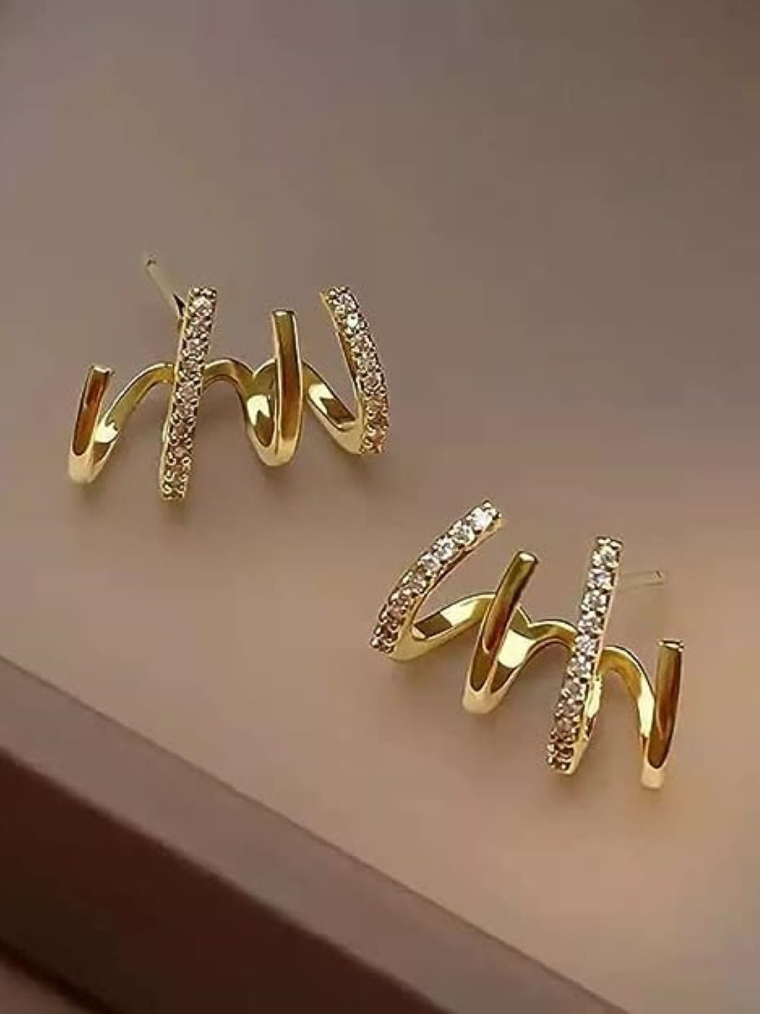 KRYSTALZ Gold-Plated Cubic Zirconia Geometric Hoop Earrings
