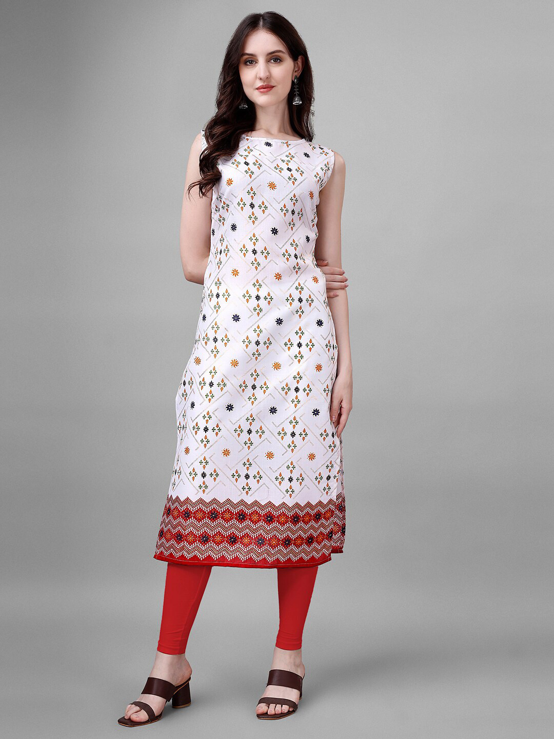 Kinjo Round Neck Ethnic Motifs Printed Cotton Straight Kurta