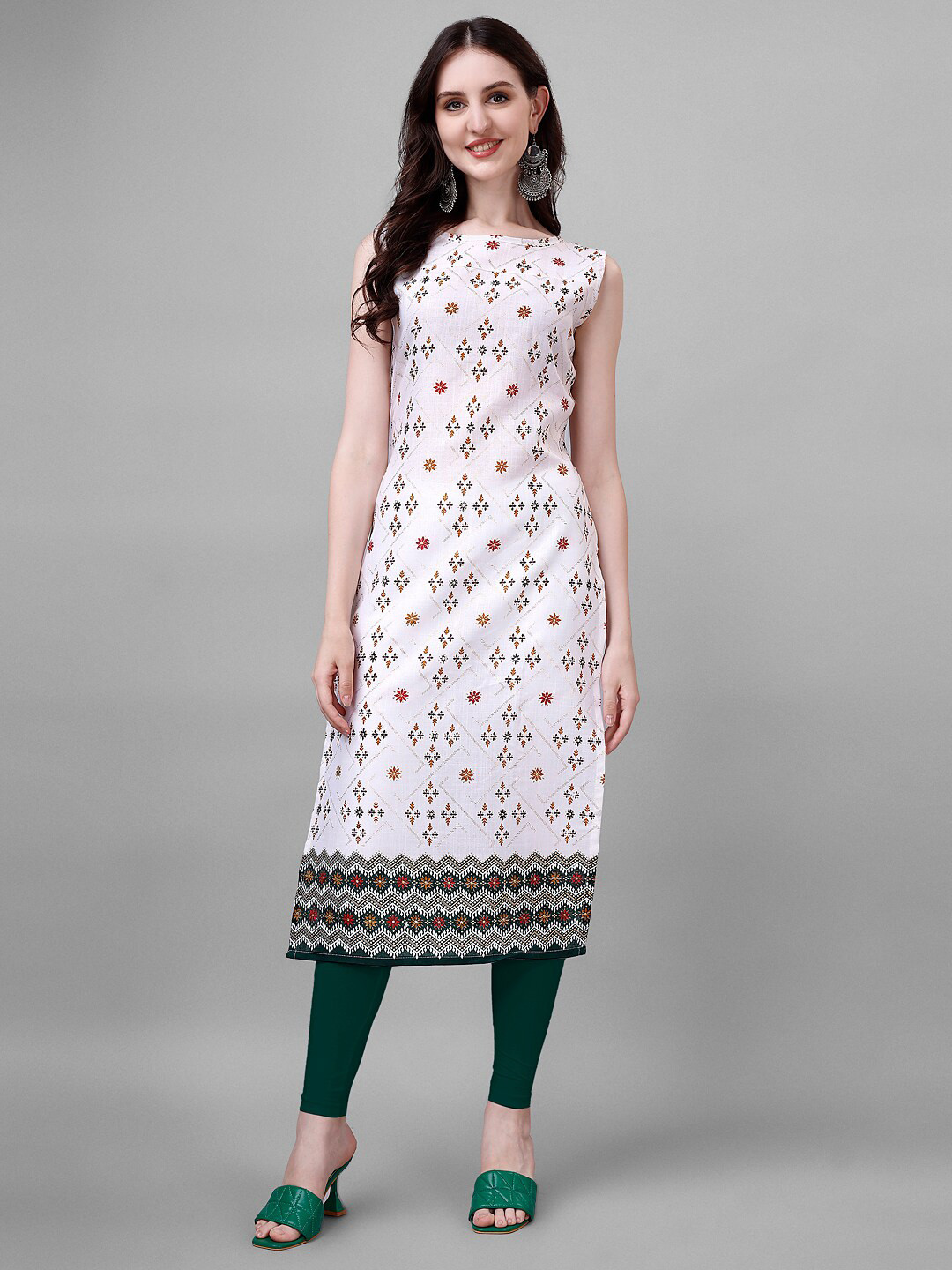 Kinjo Floral Printed Pure Cotton Straight Kurta
