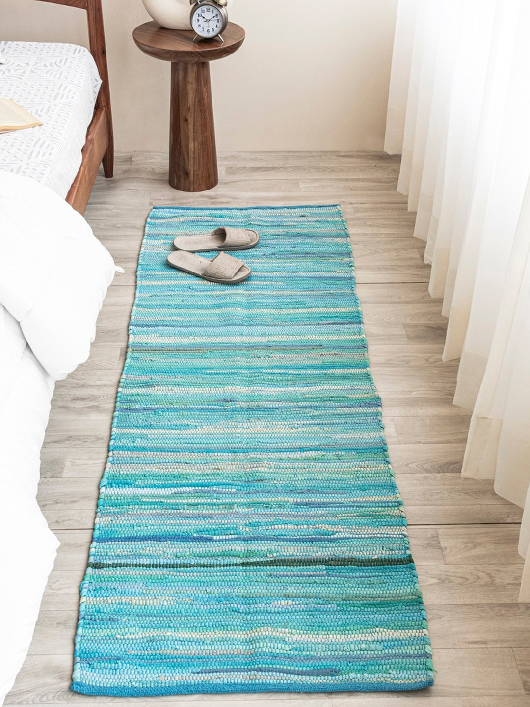 HOMEMONDE Blue Striped Reversible Floor Runner