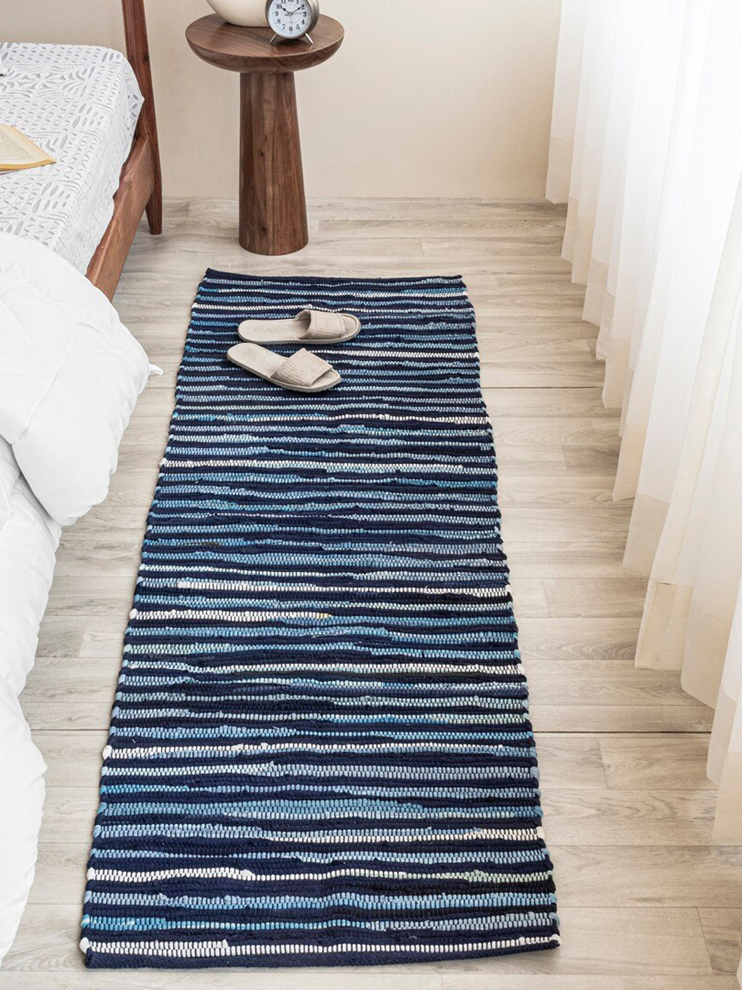HOMEMONDE Navy Blue Braided Recycled Chindi Cotton Reversible Rectangular Floor Runners