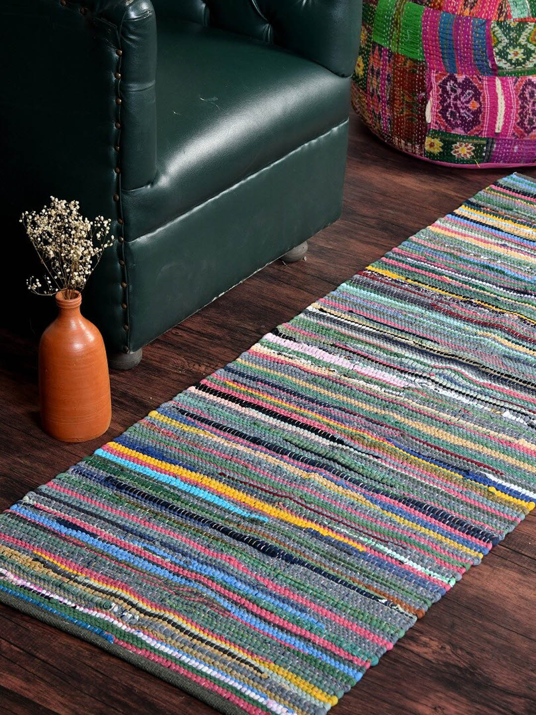 HOMEMONDE Blue & Green Striped Reversible Runner