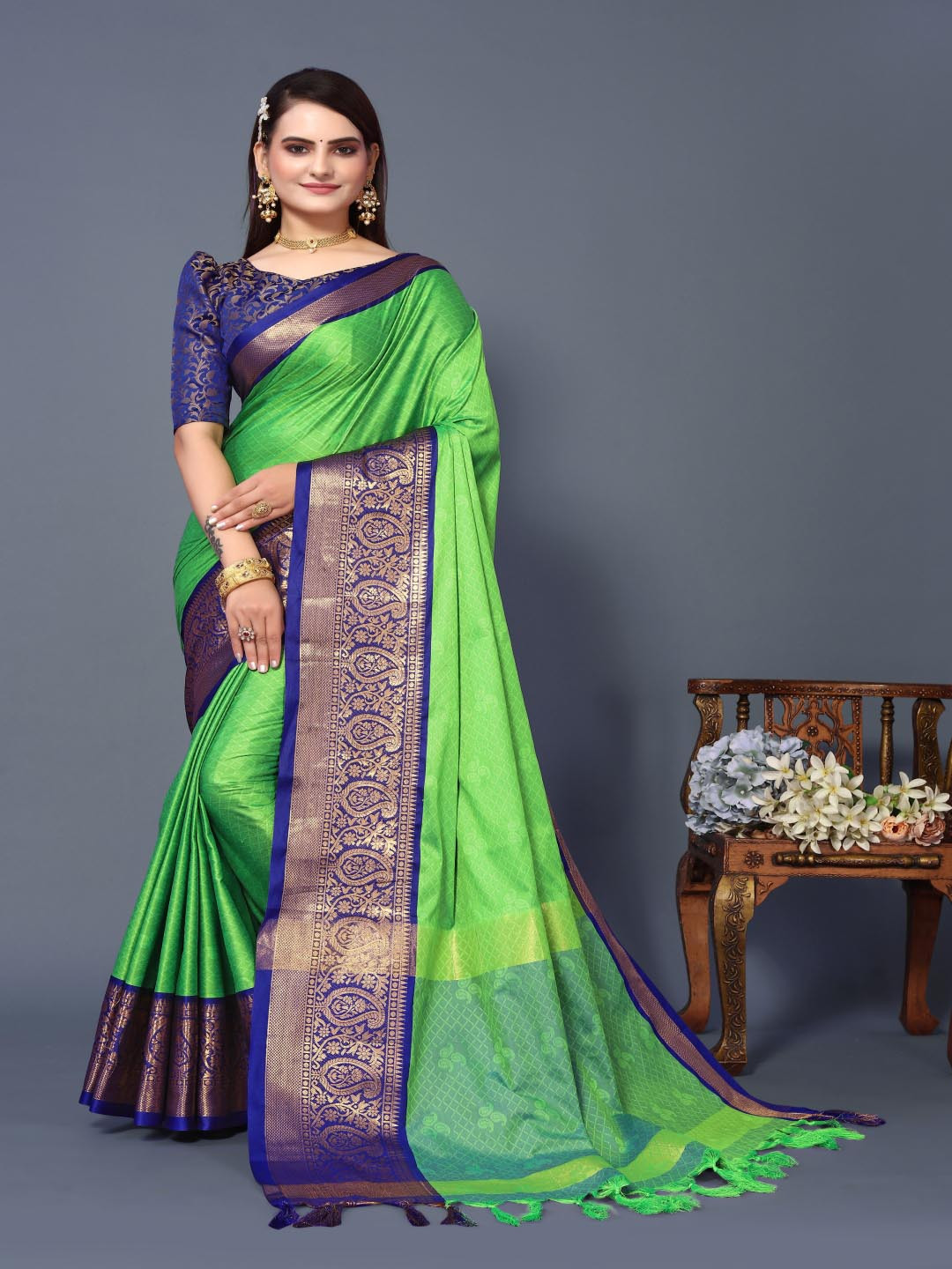 Paramparik Textile Woven Design Zari Silk Cotton Banarasi Saree
