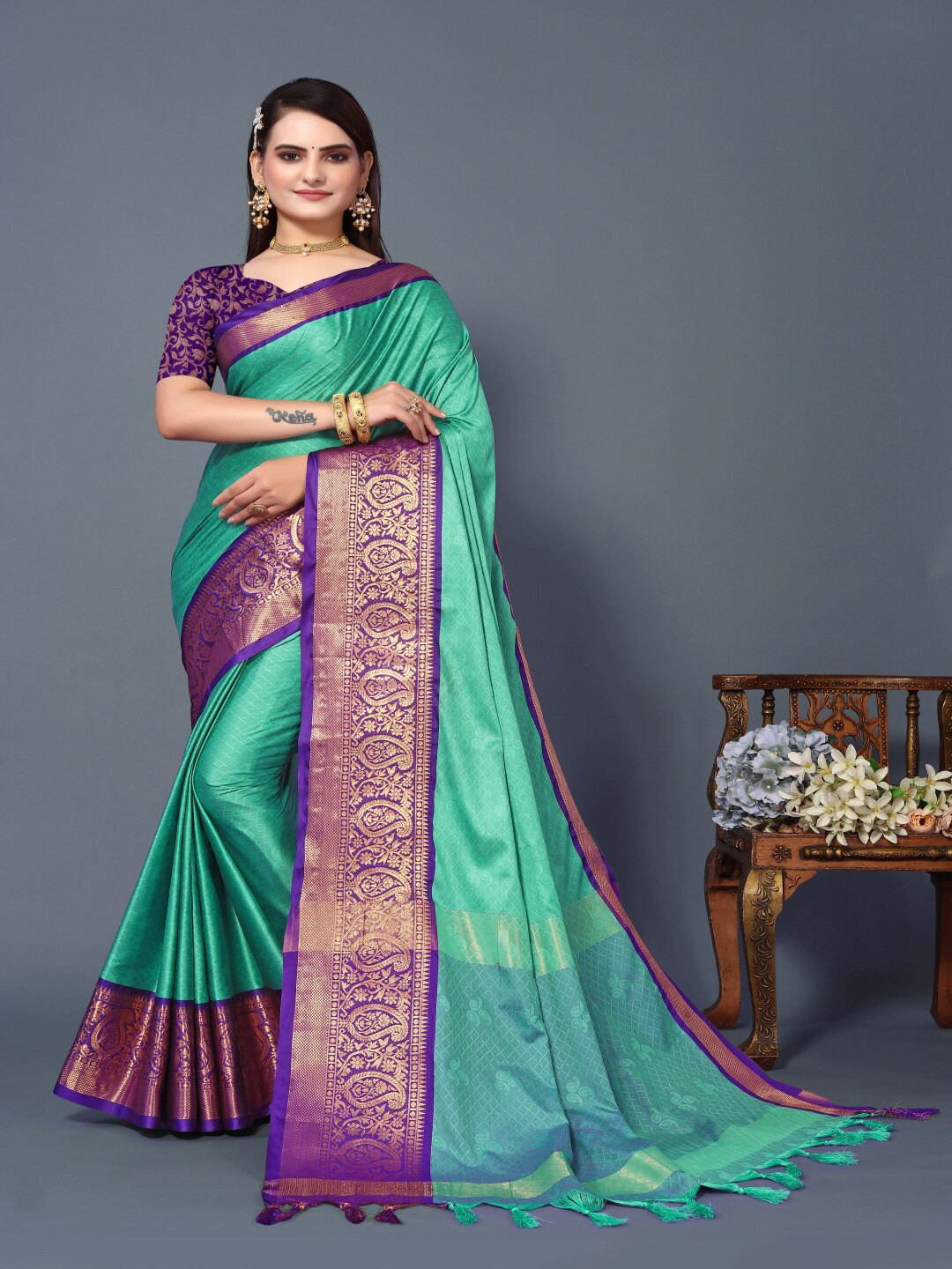 Paramparik Textile Woven Design Zari Silk Cotton Banarasi Saree