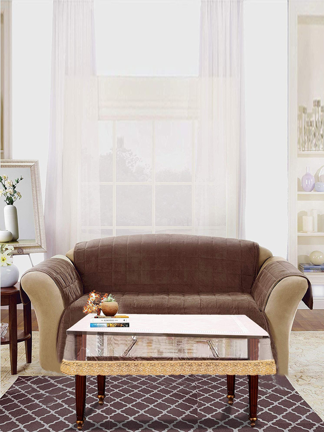 Dakshya Industries Transparent & Gold Toned 4 Seaters Table Cover