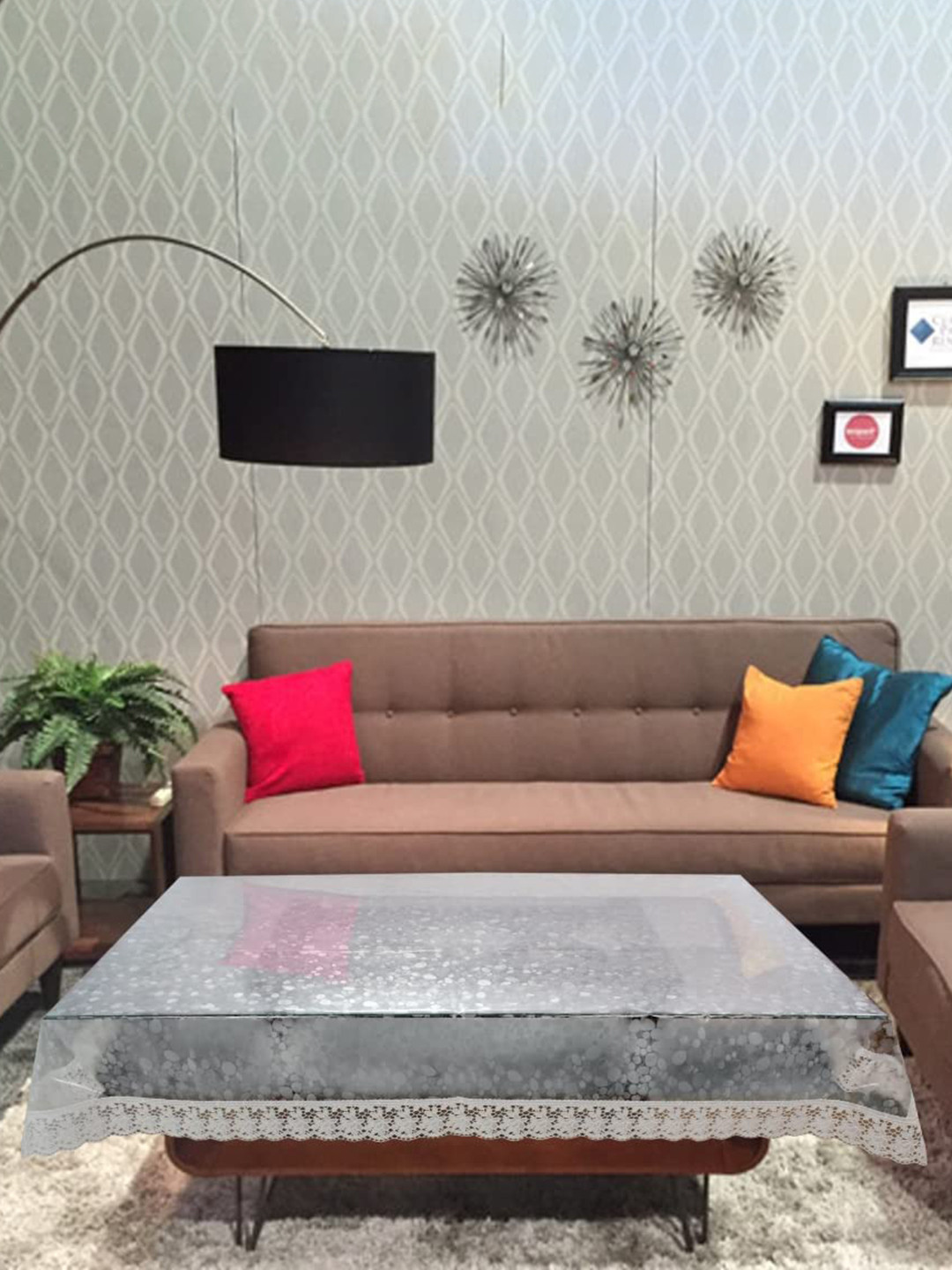 Dakshya Industries Transparent Printed 4-Seater Center Table Cover