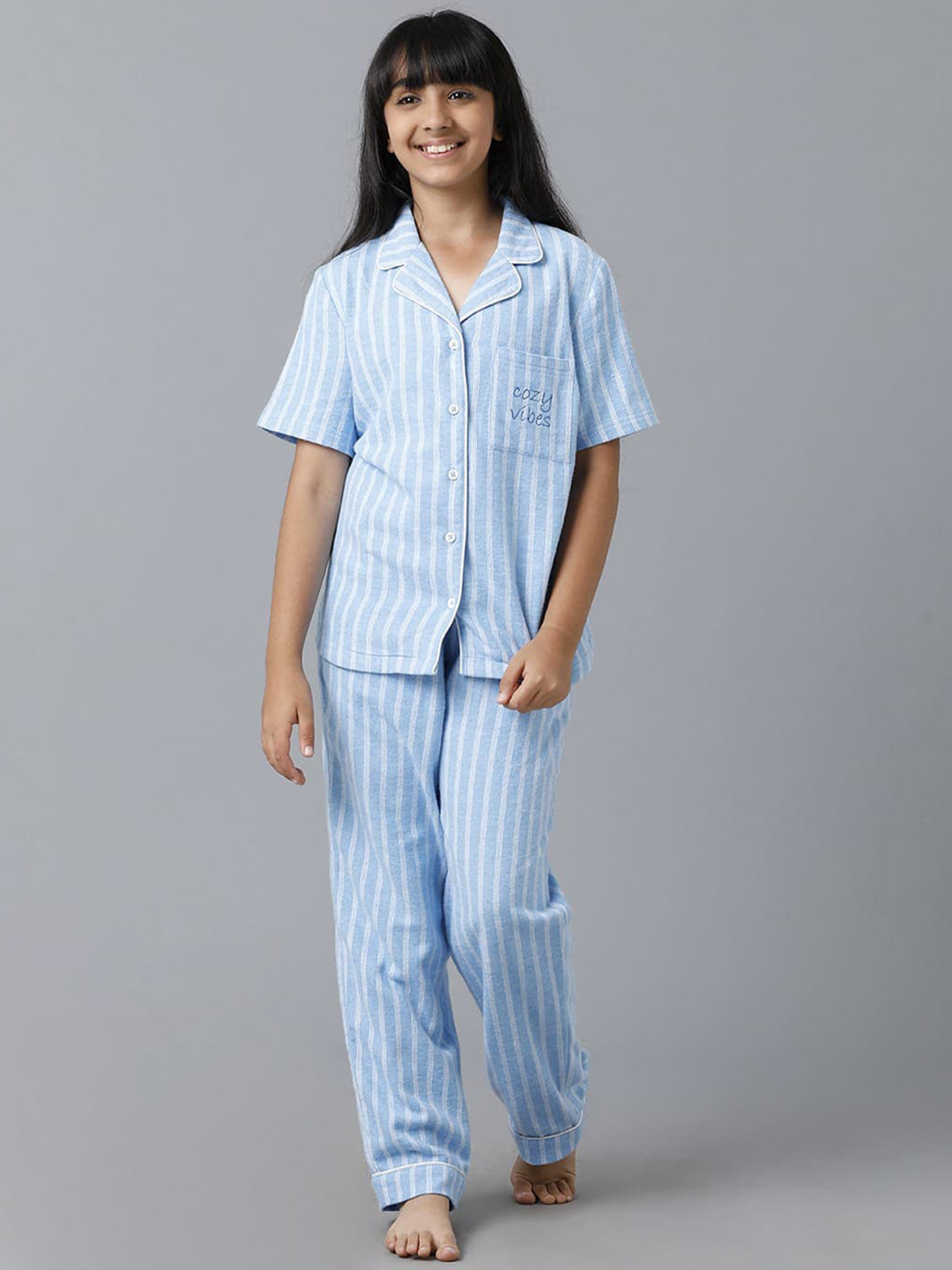 UNDER FOURTEEN ONLY Kids Striped Pure Cotton Shirt With Pyjamas