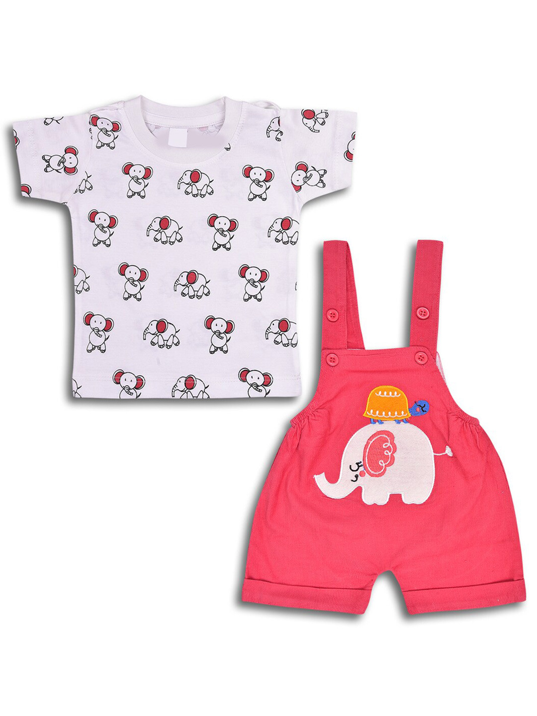 Wish Karo Infant Boys Straight Leg Applique Cotton Dungarees With T-shirt