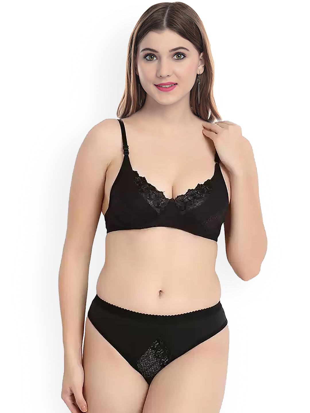 AROUSY Self-Design Cotton Lingerie Set Y_Mia Set_Black_30