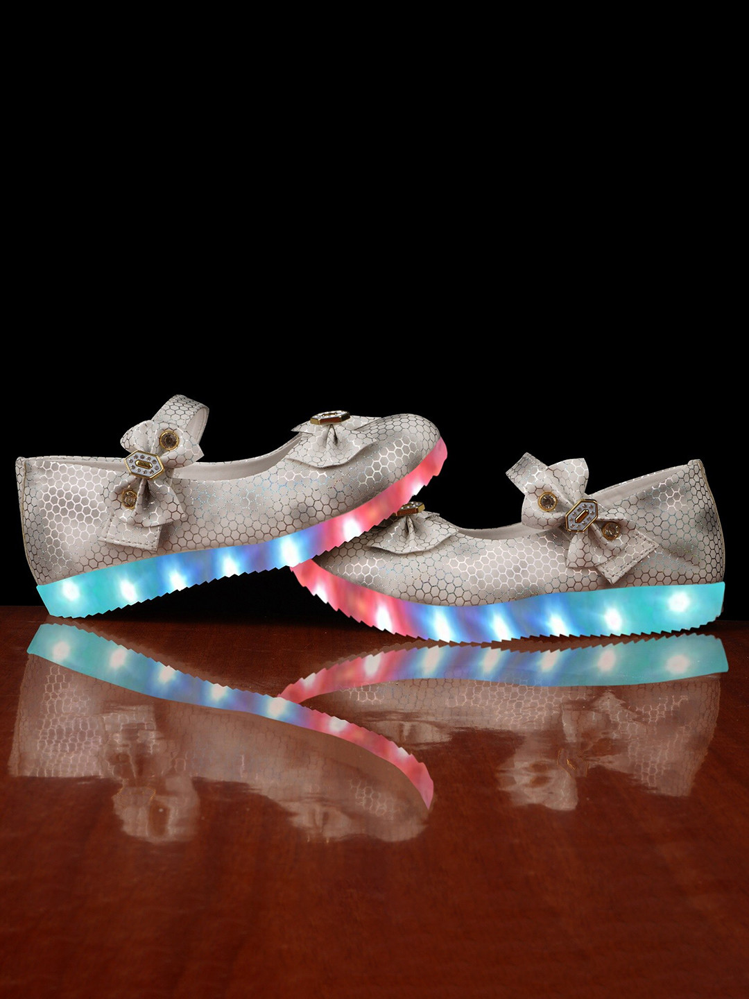 BAESD Girls Textured Party Mary Jane With Bows & LED