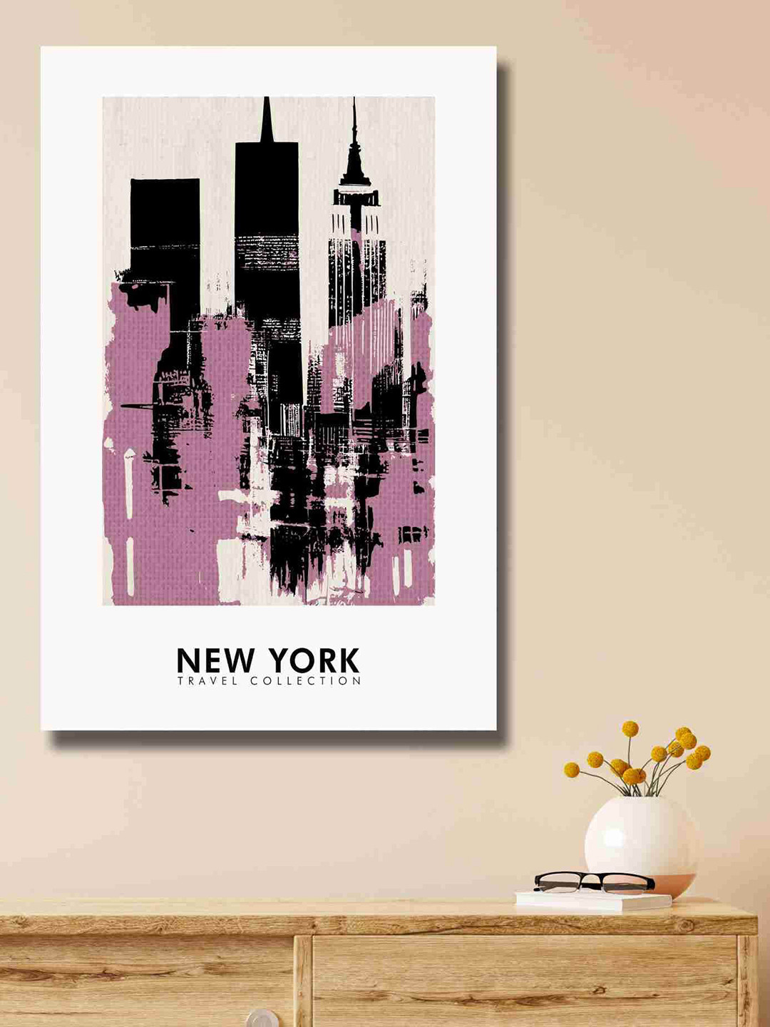 SAF Purple & Black New York Canvas Waterproof Wall Art