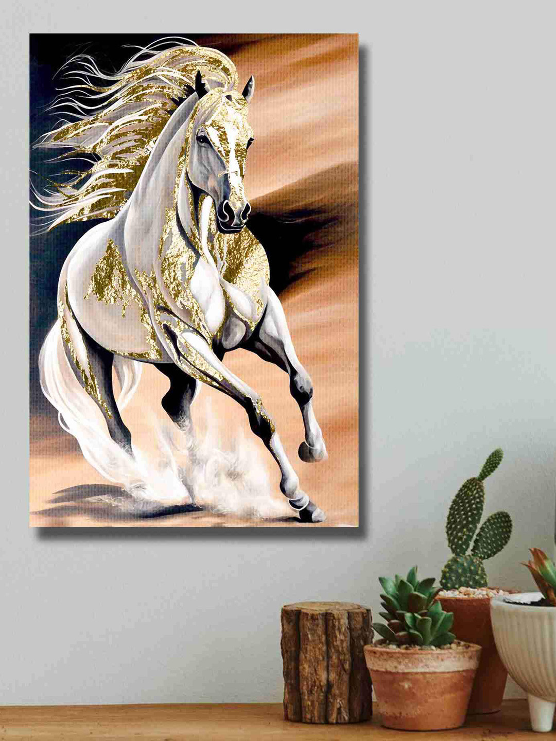 SAF White & Orange Running Horse Canvas Waterproof Wall Art