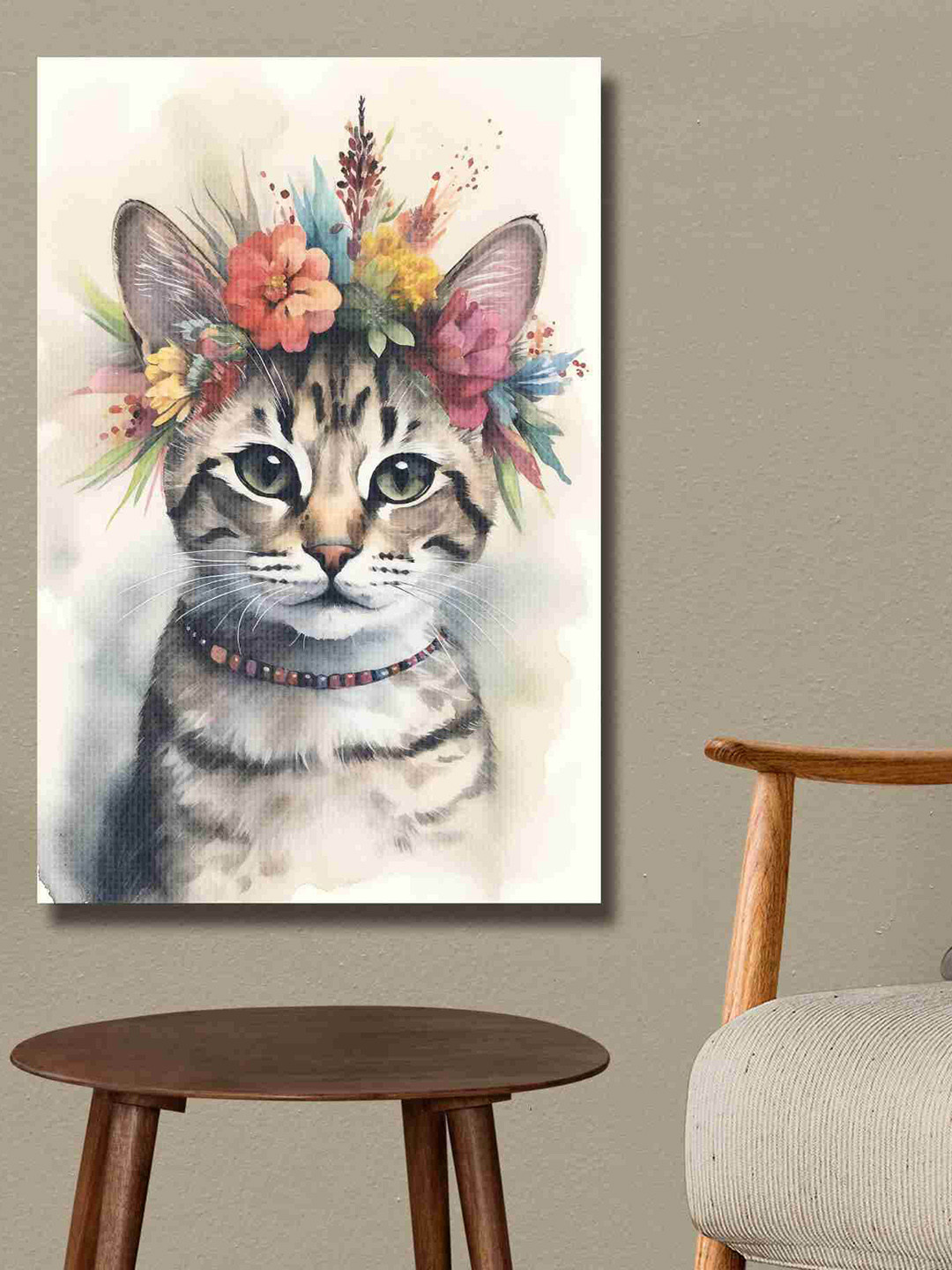 SAF White & Black Cute Cat Canvas Waterproof Wall Art