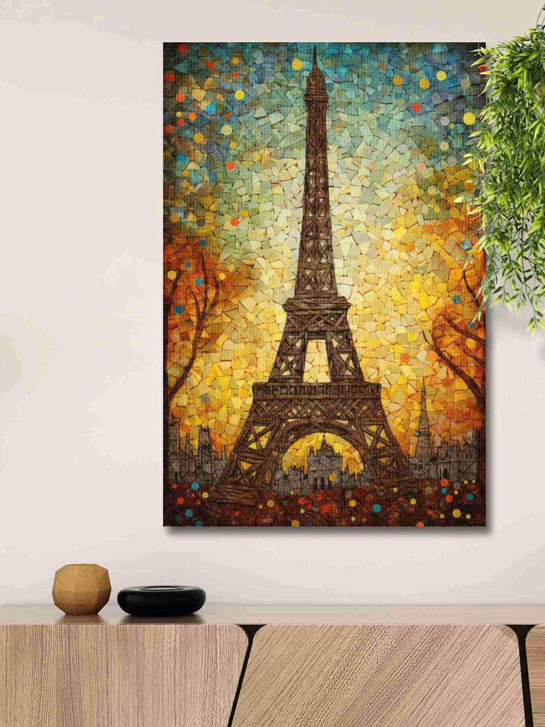 SAF Blue & Brown Eifel Tower Canvas Waterproof Painting Wall Art