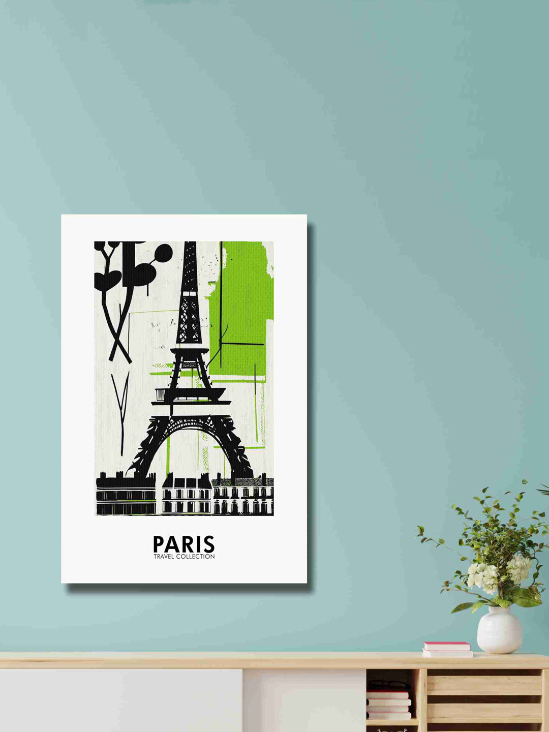 SAF Black & Green Eiffel Tower Canvas Waterproof Painting Wall Art