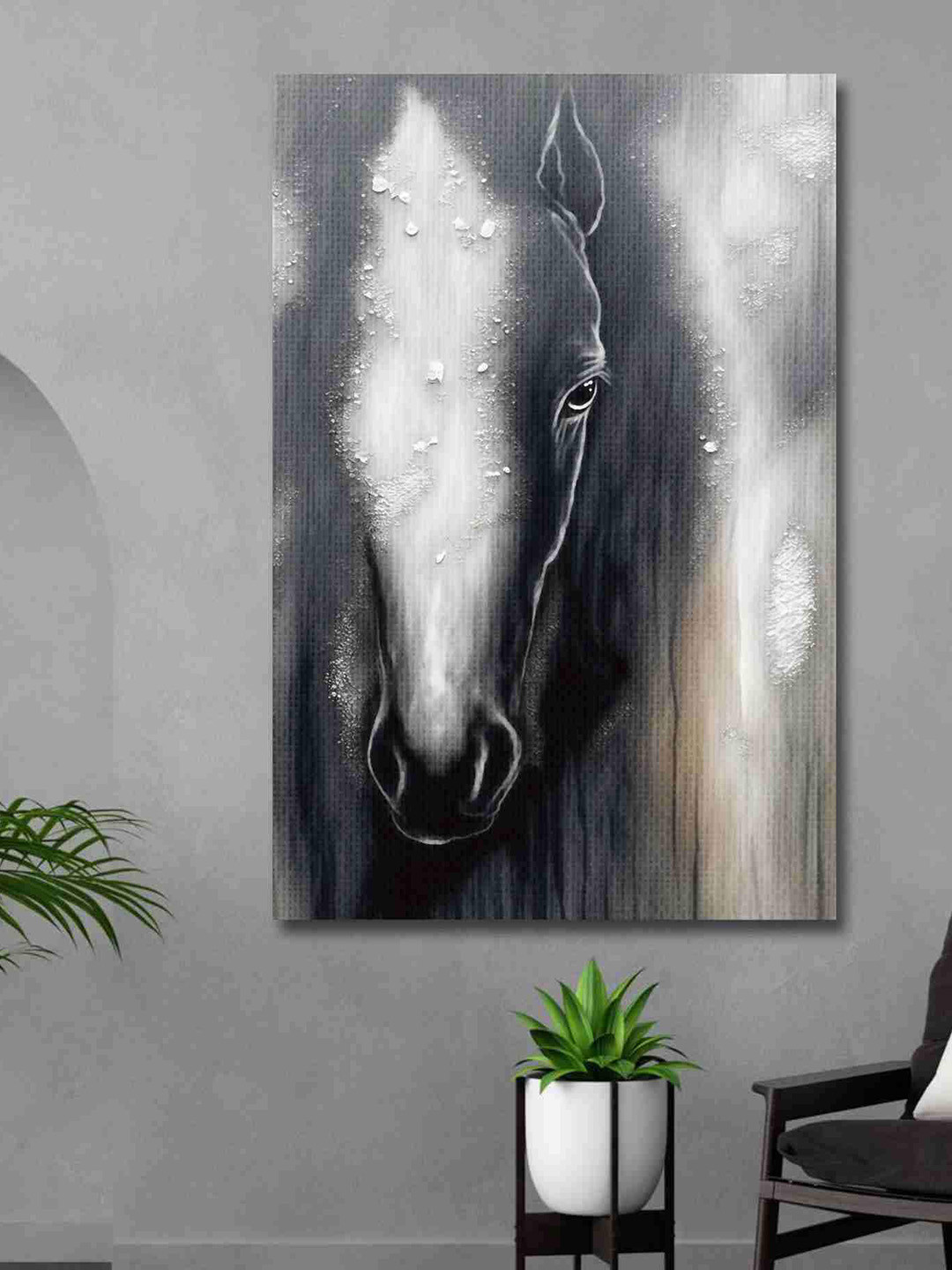 SAF Black & White Horse Canvas Waterproof Painting Wall Art