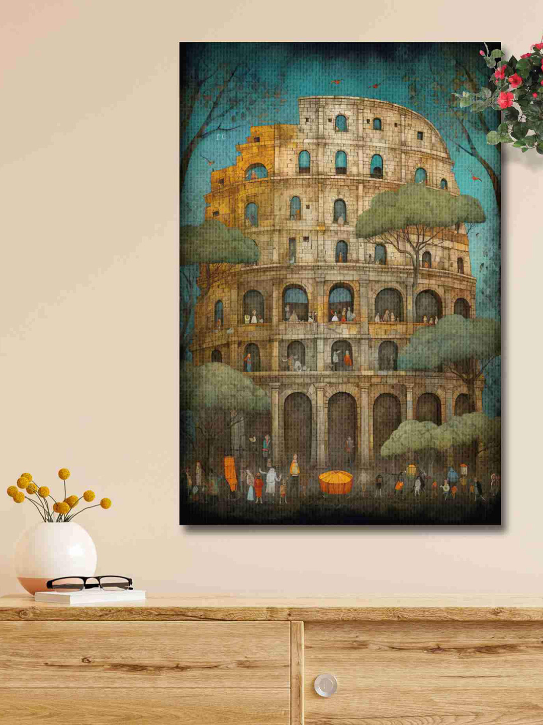 SAF Brown & Blue Vintage City Canvas Waterproof Painting Wall Art