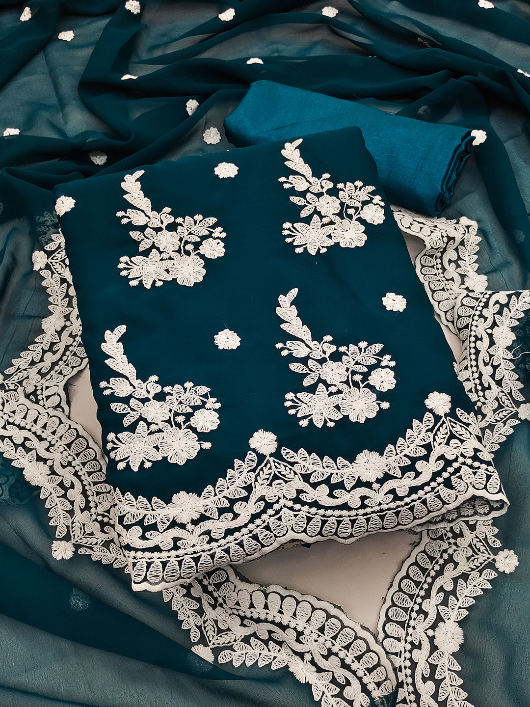 SHADOW & SAINING Embroidered Silk Georgette Unstitched Dress Material