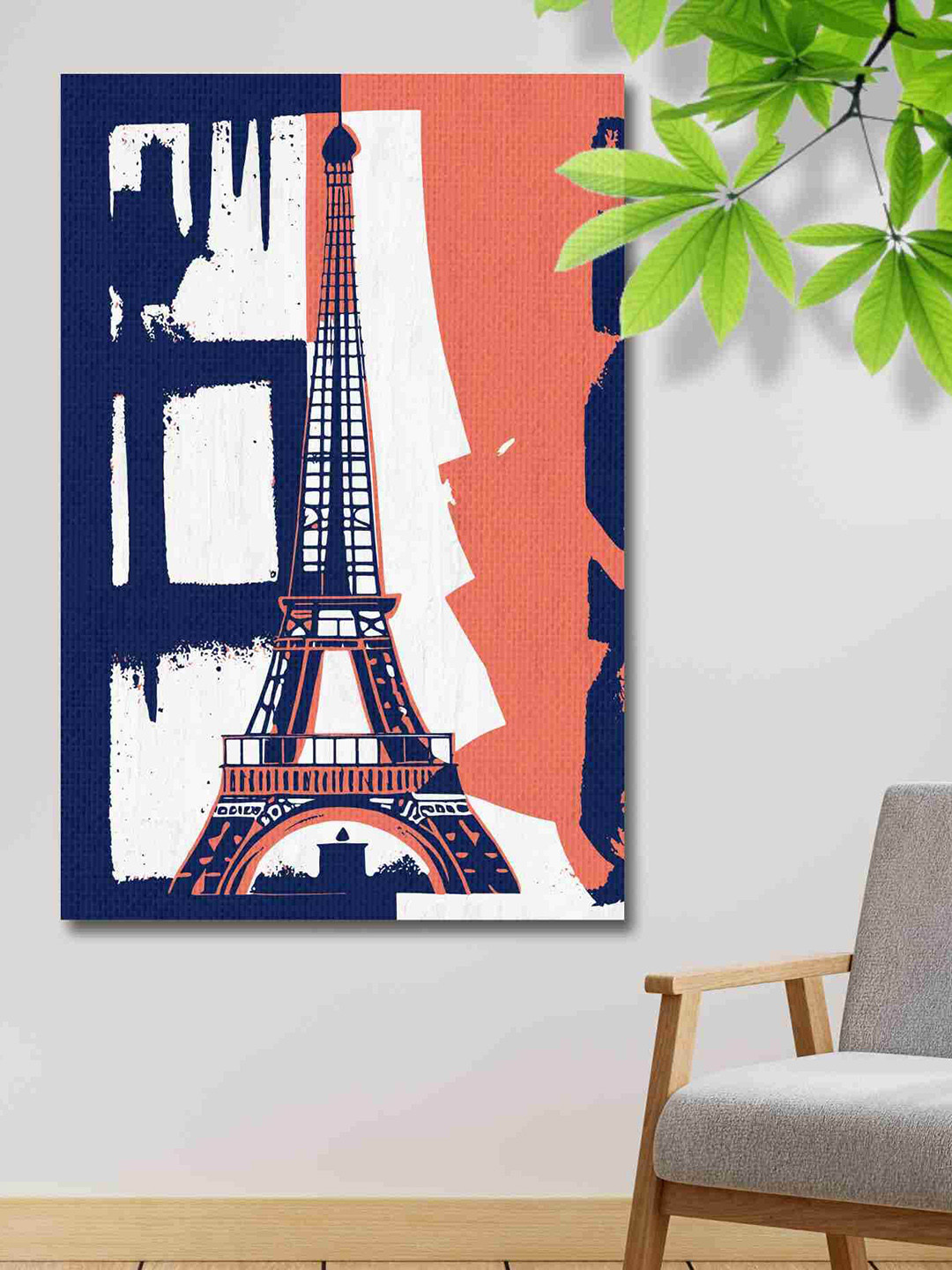 SAF Canvas Blue & Pink Eiffel Tower Waterproof Painting Wal Art