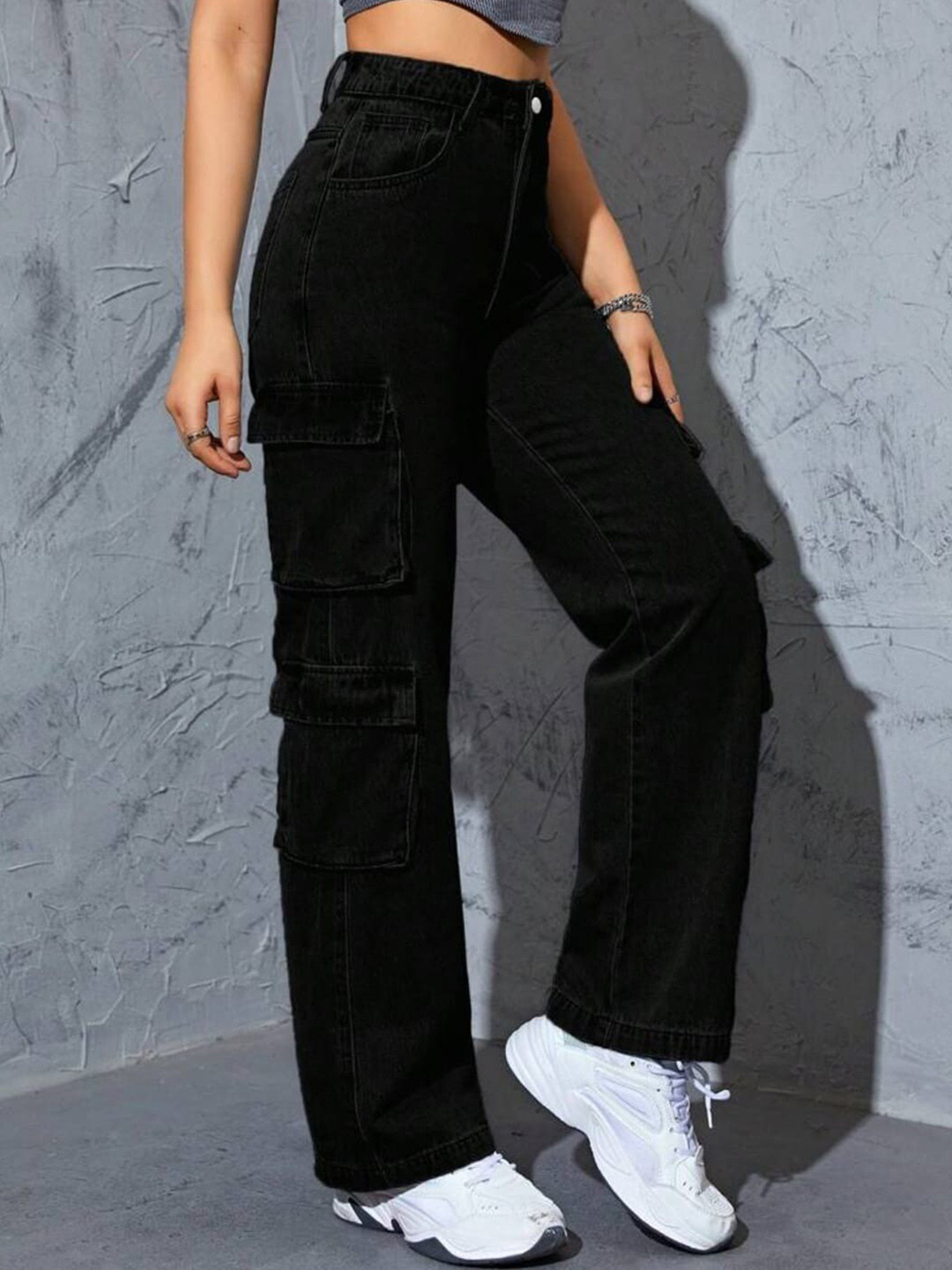 Next One Women Smart Wide Leg High-Rise Stretchable Cargo Jeans