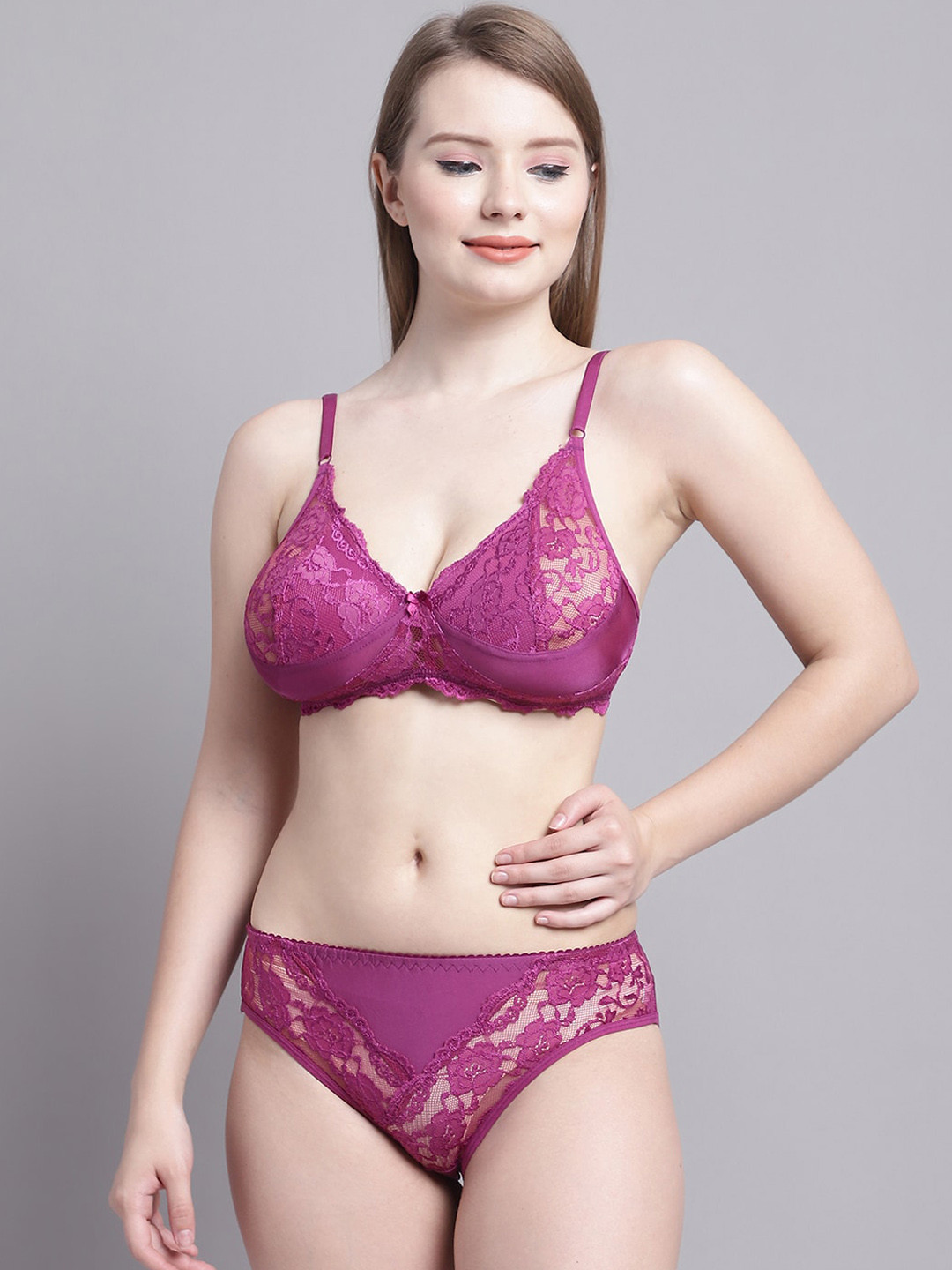 GRACIT Self Designed Lace Lingerie Set