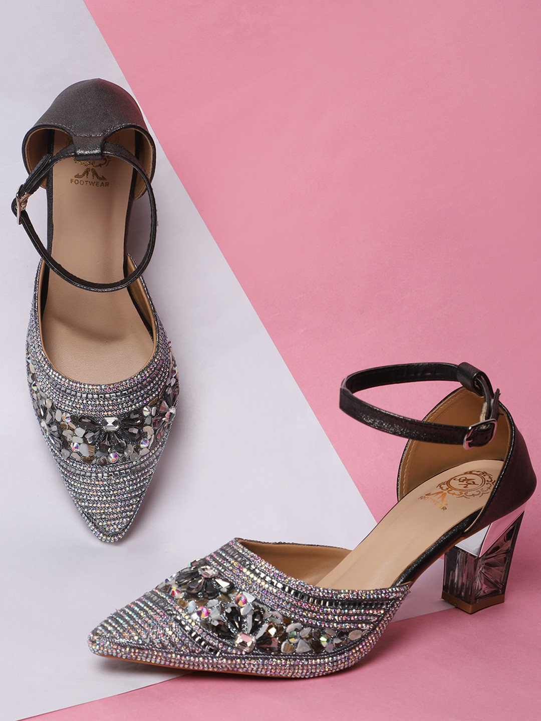 AZ Footwear Embellished Block Heel Pumps