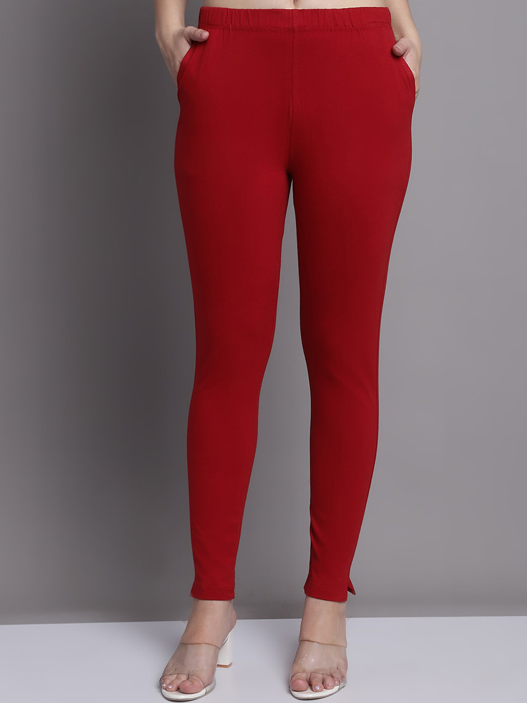 GRACIT Women Maroon Cotton Ankle length Legging with side pocket