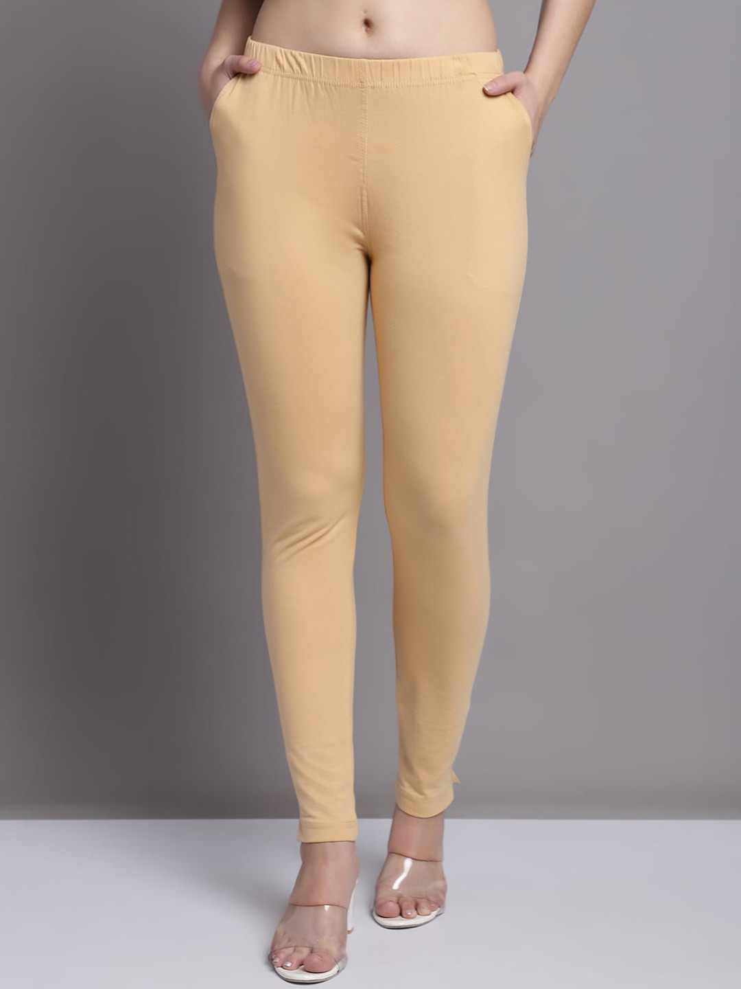GRACIT Women Beige Cotton Ankle length Legging with side pocket