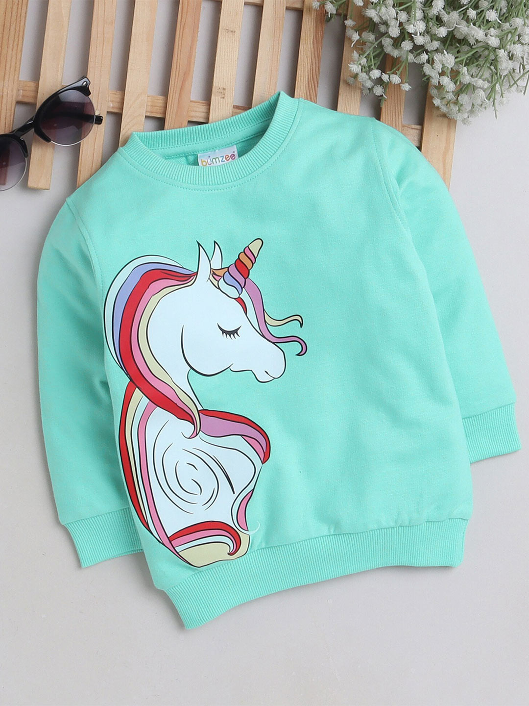 BUMZEE Girls Unicorn Printed Cotton Sweatshirt