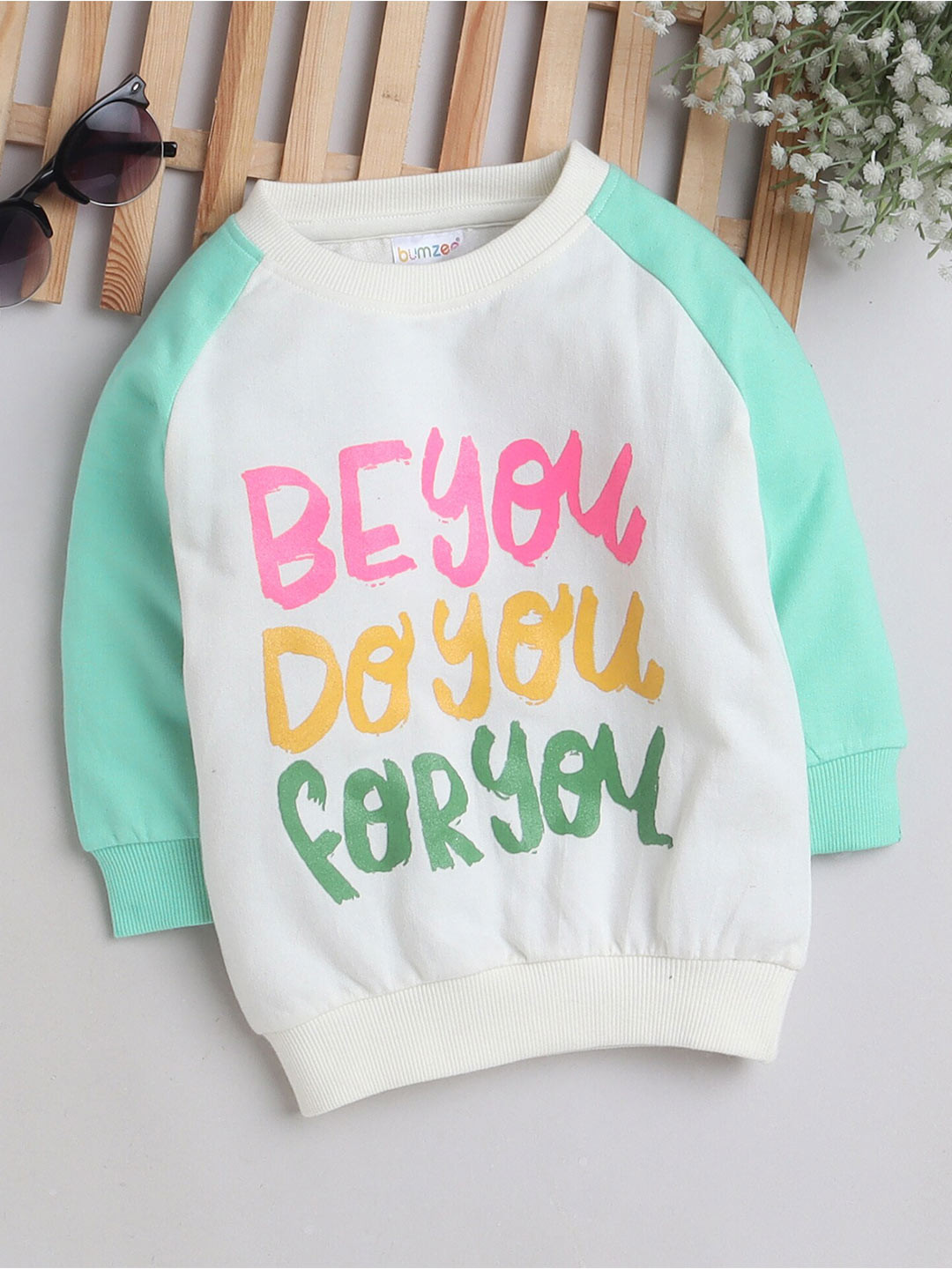 BUMZEE Girls Typography Printed Cotton Sweatshirt