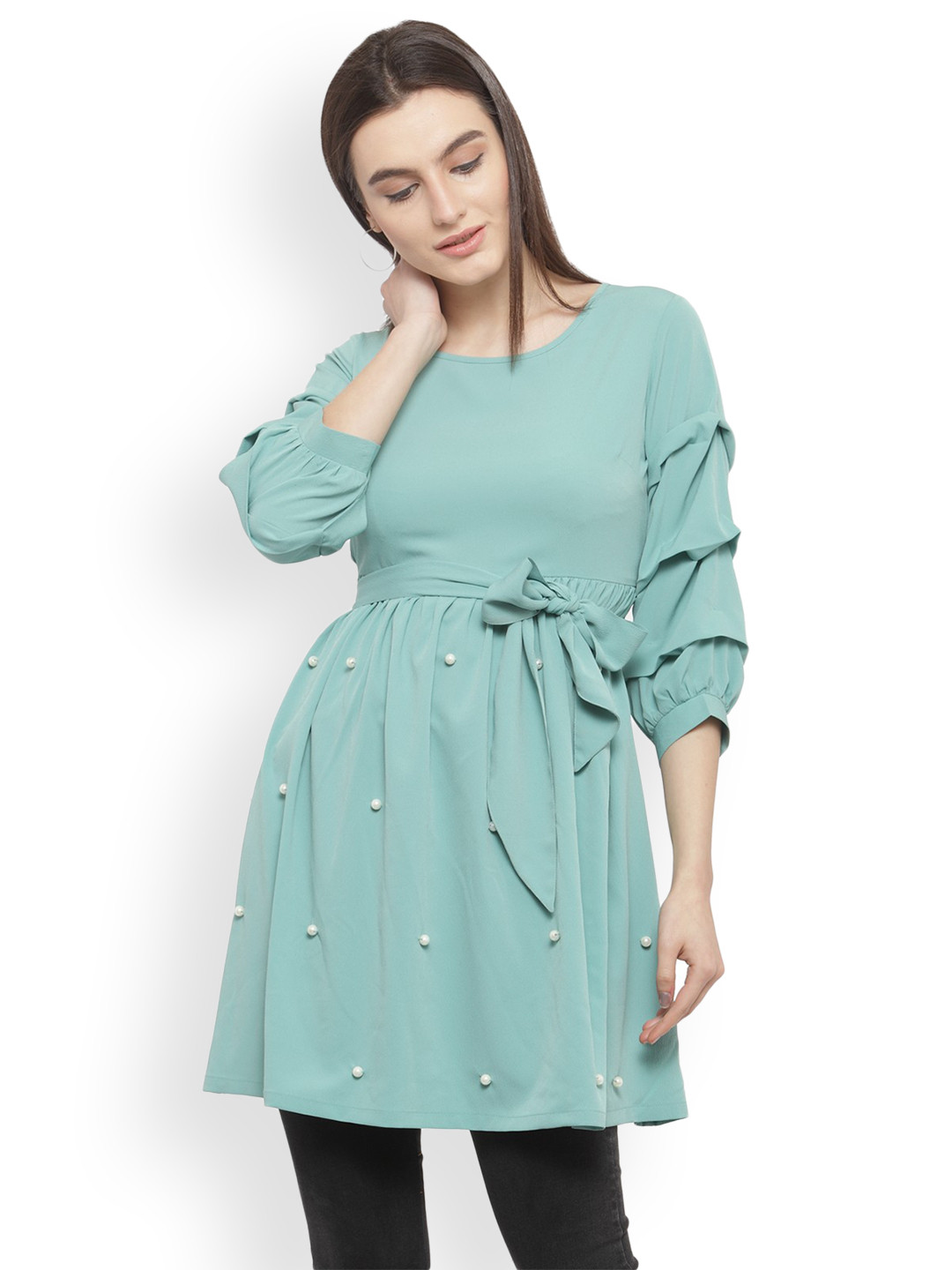 plusS Studio Sea Green Cinched Waist Top